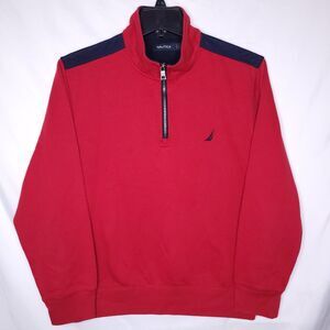 Nautica Sweatshirt Mens Large Red, Navy 1/4 Zip Fleece